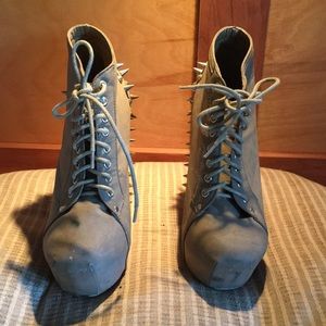 Suede block heels with spikes